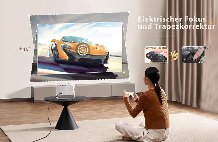 Actual product image Jimveo Mini Beamer mit 360° Rotation und 4K-Unterstützung (19000 lm)