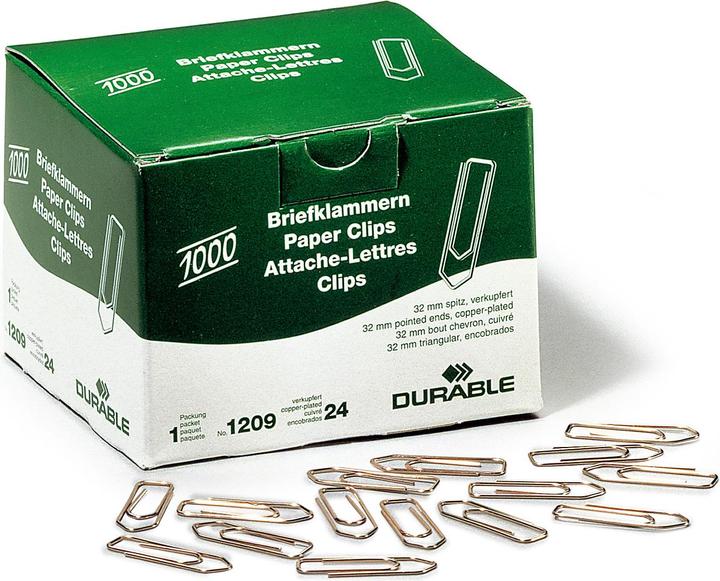 Image du produit Durable Trombones, cuivrés, 32 mm Contenu : 1.000 pièces en boîte pliante (1209-24) (100 x)
