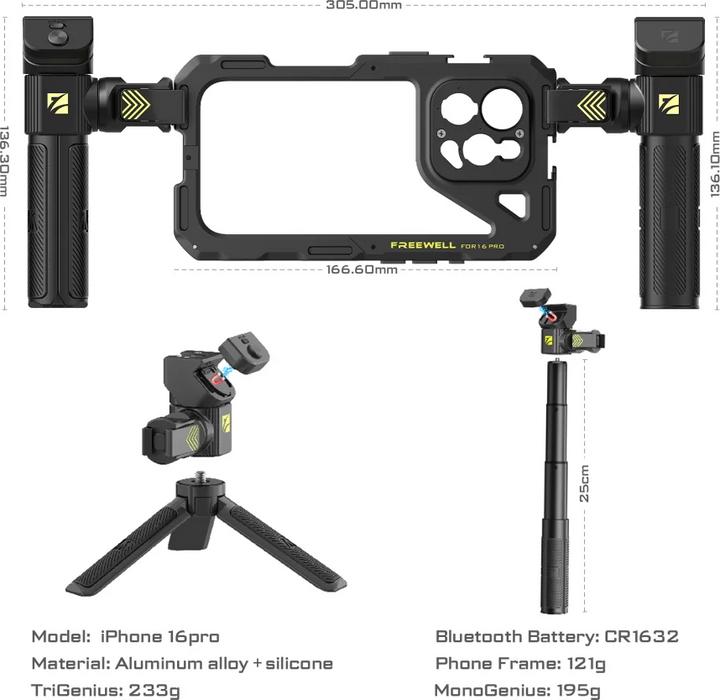 Image du produit Freewell iPhone 16 Pro Genius Rig Cage pour iPhone 16 Pro Genius Rig, poignées pour trépieds et monopodes