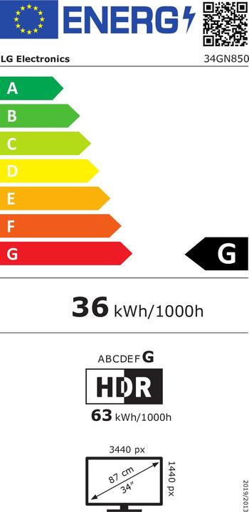 Energie-Label LG UltraGear 34GN850-B (3440 x 1440 Pixel, 34")