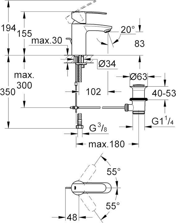 Produktbild Grohe Wave Cosmopolitan Einhand-Waschtischbatterie, 1/2" S-Size