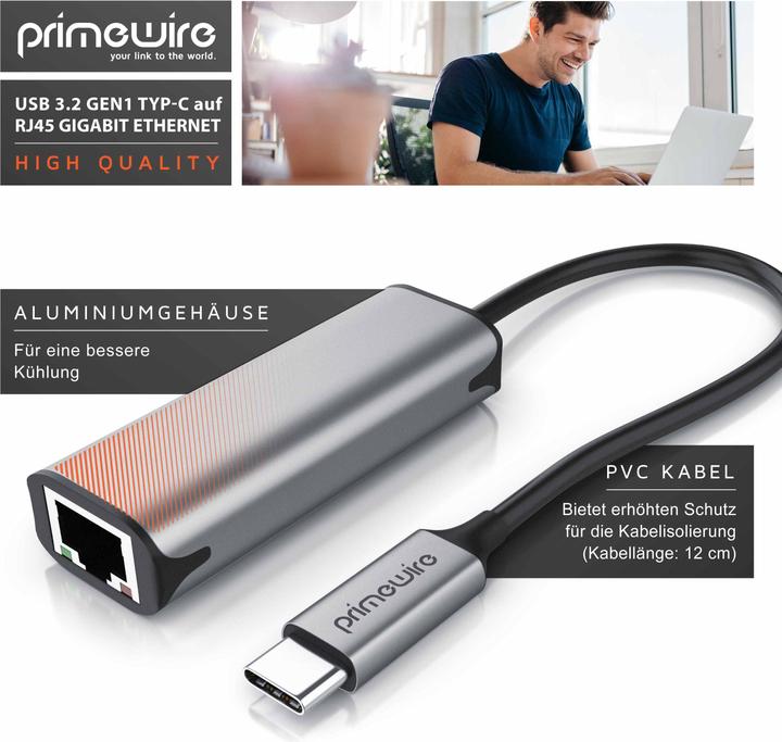 Produktbild Primewire Netzwerkadapter USB 3.2 Typ C zu RJ45 Buchse LAN Adapter, Netzwerk Adapter 2500Mbps Gigabit Ethernet (USB-C 3.2 Gen 1, RJ45 2.5 Gigabit Ethernet (1x))