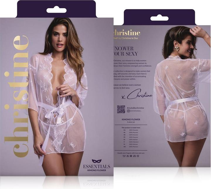 Actual product image Christine Le Duc Lace Kimono Set Flower - White (XL)