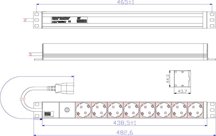 Image du produit Bachmann Bâti de prises 19" 8x contact de protection C14 mâle