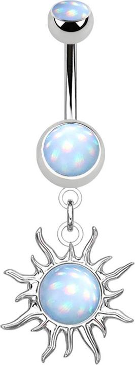 Produktbild Star Piercing Banane silber mit Anhänger Sonne Epoxidstein blau (Messing, Chirurgenstahl 316L)