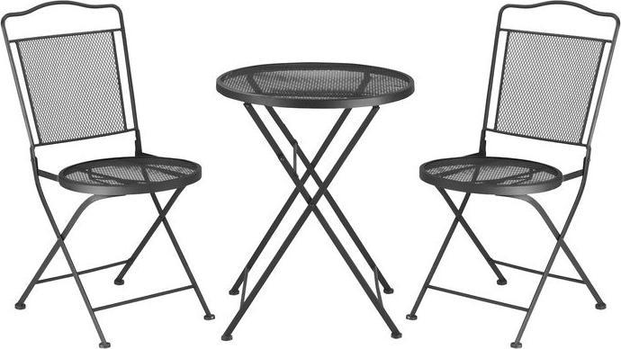 Produktbild Swisshandel24 Gartenmöbel-Set Gartenlounge Balkonmöbel Set für 2 Personen Essgruppe 1 Tisch+2 Stühle Metall Schwar (55.50 cm)