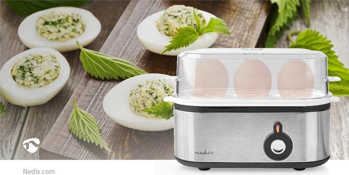 Actual product image Nedis Egg boiler - Lid & holder are dishwasher safe - Egg holder with measuring cup - Soft, With (EU plug)