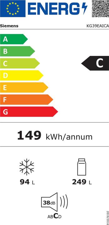 Energie-Label Siemens KG39EAICA (343 l)