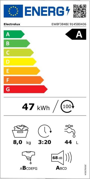 Etichetta energetica Electrolux EW8F384BI PerfectCare 800 Lavatrice da Incasso (8 kg, A sinistra)