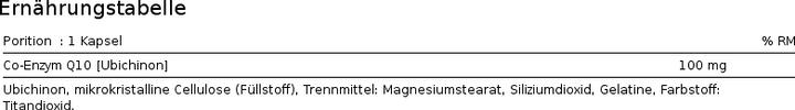 Nährwerte und Zutaten Alpine Labs Coenzyme Q10 (60 Stück, Kapseln)