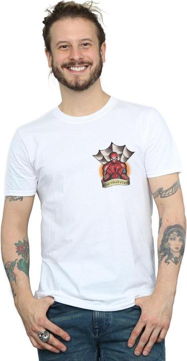 Actual product image Mens Spider-Man Tattoo Breast Print T-Shirt (5XL)