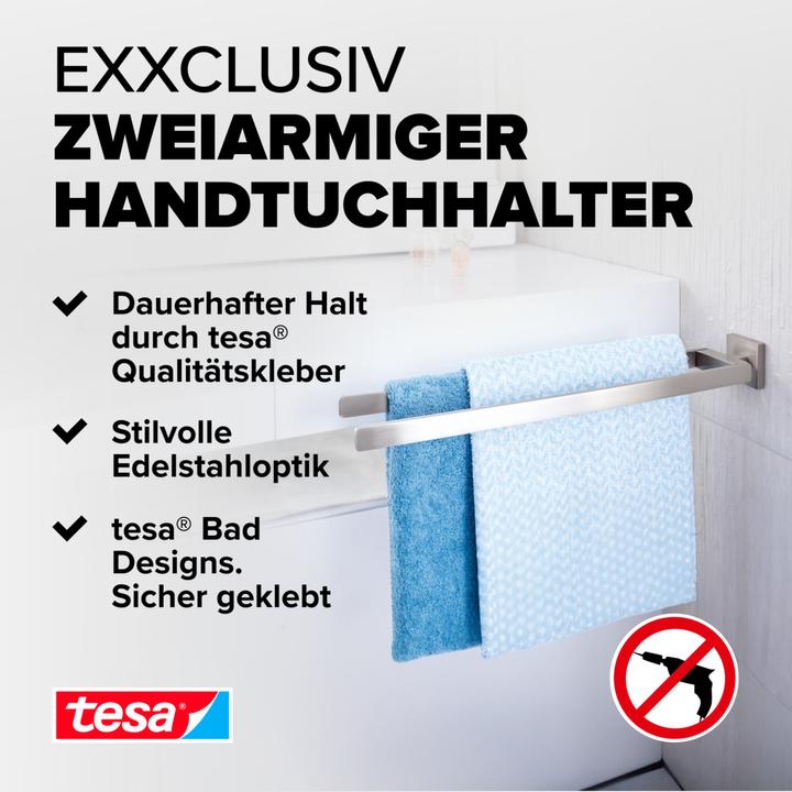 Actual product image tesa EXXCLUSIV Towel rail two-arm incl. adhesive solution without drilling