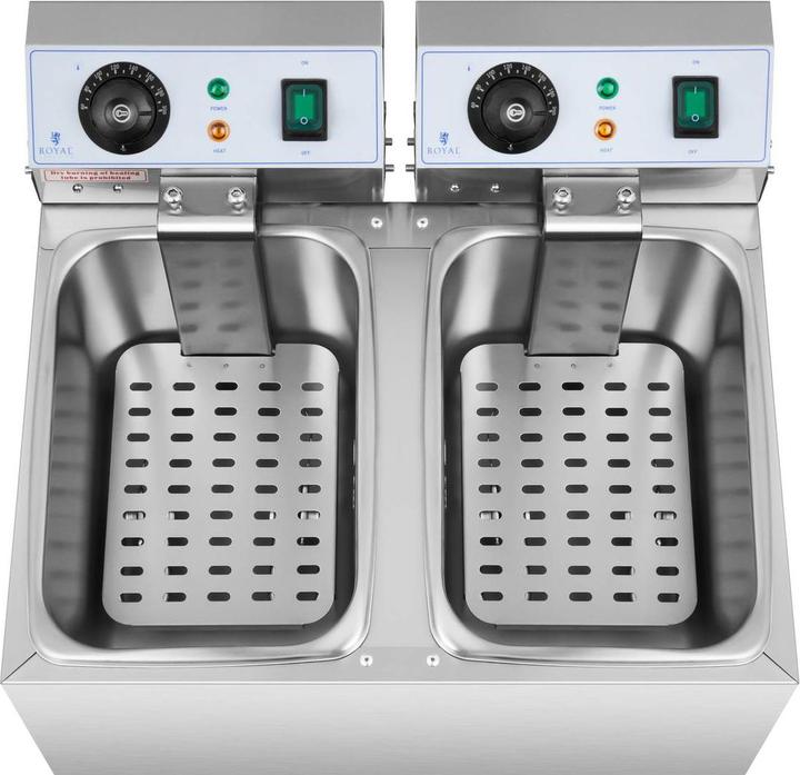Actual product image Royal Catering Fritteuse Edelstahl Gastronomie Elektro Fritteuse 2 x 8 L Kaltzone 3200 W (EU plug)