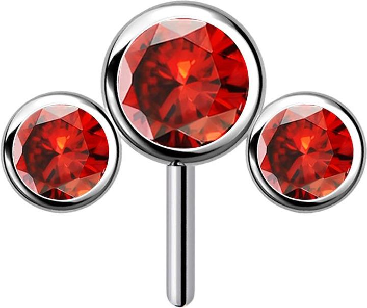 Produktbild Star Piercing Threadless silber front drei Kristalle rot (ohne Messing, Titan G23)