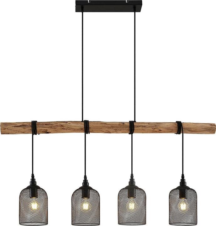 Actual product image Lindby Elrond 4 pendant light Black/Wood (E27)