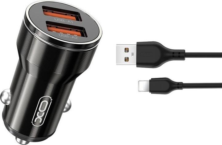 Produktbild xO Autoladegerät CC48 2x USB 2,4A schwarz + Lightning Kabel