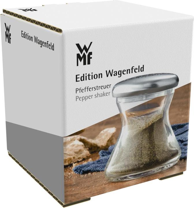 Produktbild WMF Wagenfeld Pfefferstreuer 4,5 cm Glas, Cromargan Edelstahl mattiert, spülmaschinengeeignet (Pfeffer, Salz)