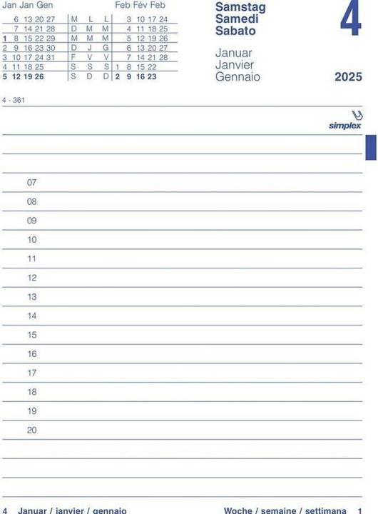 Image du produit Simplex Bloc-calendrier perforé (12 x 17 cm, Allemand, Anglais, Italien, Français)