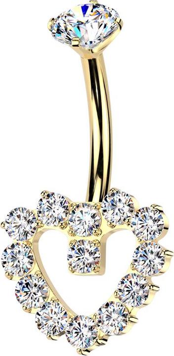 Produktbild Star Piercing Banane Innengewinde vergoldet Kristall silber gefasst und Herz Kristalle silber (ohne Messing, Titan G23)
