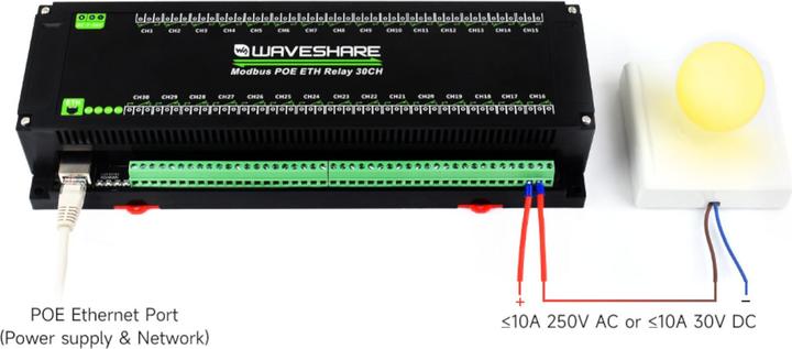 Immagine prodotto WaveShare Modulo Ethernet PoE a 30 canali relè Protocollo RTU/Modbus TCP