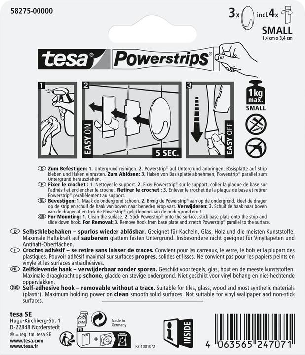 Produktbild tesa Powerstrips Klebehaken SMALL Oval - 3 x selbstklebende Wandhaken
