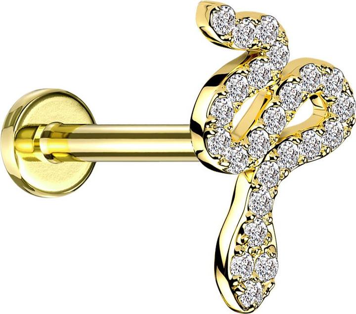 Immagine prodotto Star Piercing Micro labret filo interno placcato oro cristalli di serpente argento (Ottone, Acciaio chirurgico 316L)