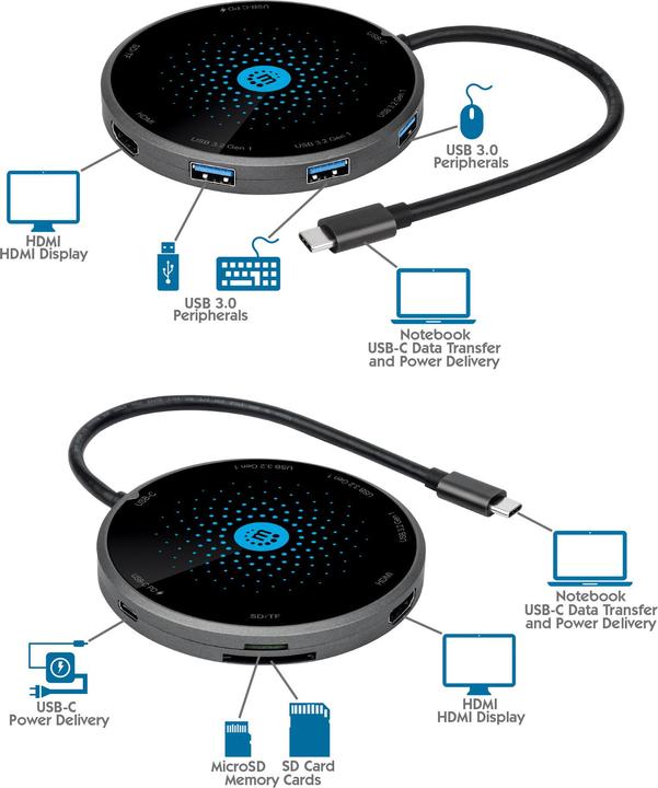Produktbild Manhattan USB-C 8-in-1 Dock (USB-C, 7 Ports)