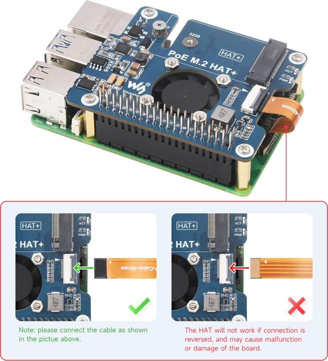 Image du produit WaveShare PCIe vers M.2 SSD HAT+ avec PoE pour Raspberry Pi 5