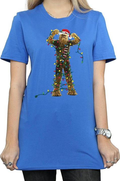 Actual product image Star Wars Womens/Ladies Chewbacca Christmas Lights Cotton Boyfriend T-Shirt (L)