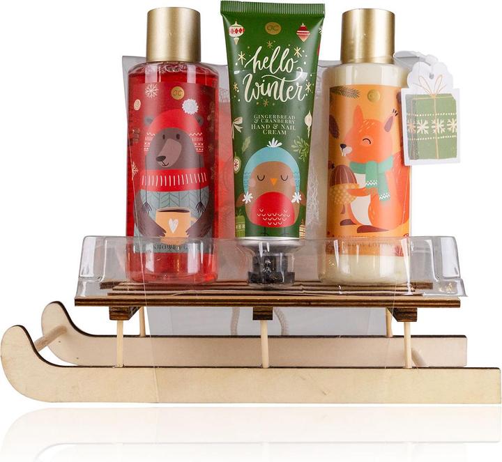 Accentra Badeset HELLO WINTER auf Holzschlitten, inkl. 150ml Duschgel, 150ml Bodylotion, 60ml Hand- & Nagelcr (Körperpflegeset, Haarpflege set)