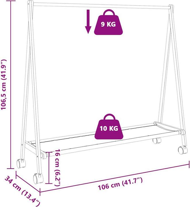 Produktbild VidaXL Kleiderständer mit Ablagen und Rollen 106x34x106,5 cm Bambus