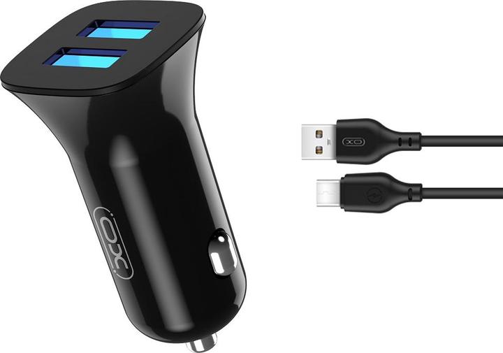 Actual product image xO car charger TZ10 2x USB 2,4A black + USB-C cable