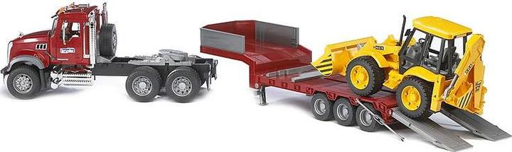 Actual product image Bruder Mack Granite truck with low loader and excavator