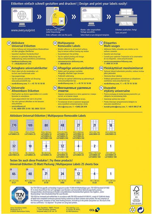 Actual product image Avery Universal labels