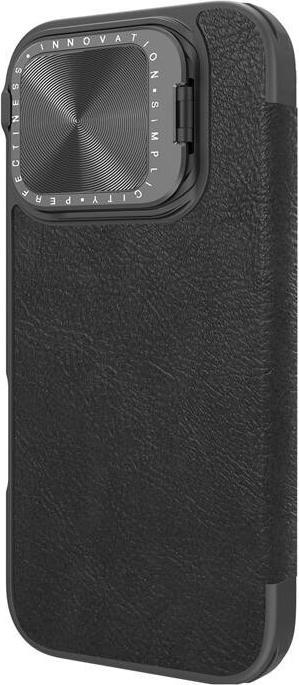 Produktbild Nillkin Qin Prop Leather Case with Camera Cover and Stand for iPhone 16 - Black (Apple iPhone 16)