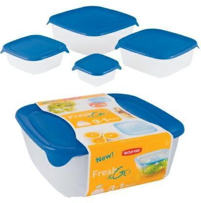 Actual product image Curver & quot set of square containers Fresh & go 0.8l + 1.7l + 2.9l + 0.25l (2.90 l)