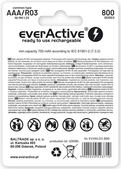 Immagine prodotto Everactive Batterie ricaricabili Ni-MH R03 AAA 800 mAh Silver Line - Batteria - Micro (AAA) (2 pz., AAA, 800 mAh)