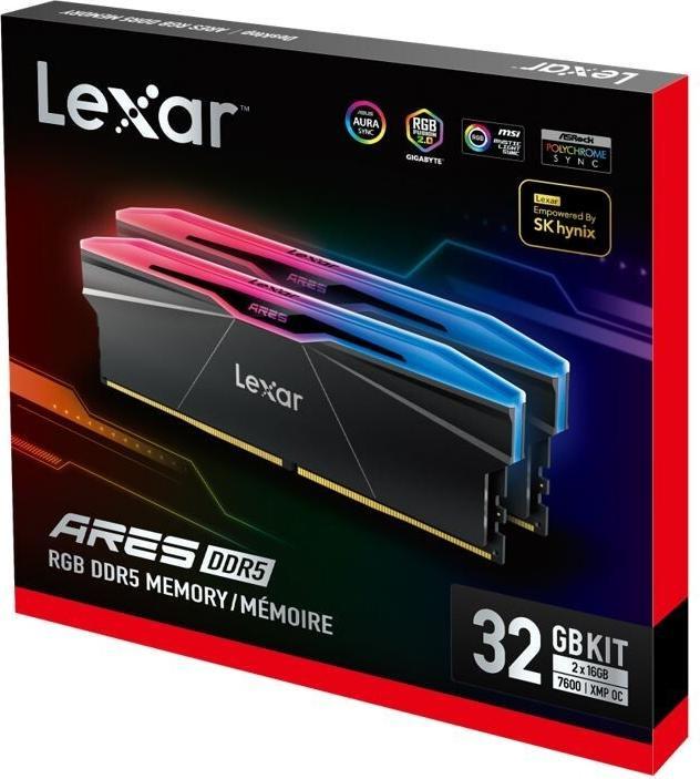 Immagine prodotto Lexar Memoria PC DDR5 ARES RGB 32GB(2 16GB)/7600 nero (2 x 16GB, 7600 MHz, RAM DDR5, DIMM)