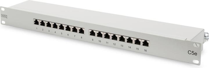 Immagine prodotto Digitus CAT 5e Classe D Patch Panel schermato a 16 porte RJ45 8P8C LSA 1U Rack Mount Colore Grigio RAL 7035