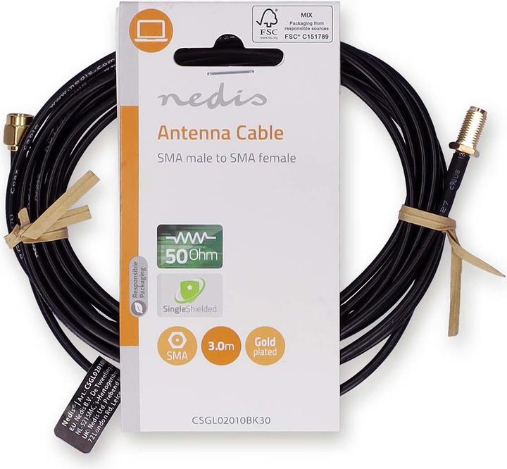 Produktbild Nedis Antennenkabel | SMA-Stecker | SMA-Buchse | Vergoldet | 50 Ohm | Einzeln geschirmt | 3.00 m | R (Antennenkabel)
