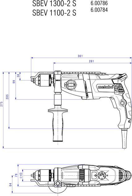 Actual product image Metabo Impact drill SBEV 1100-2 S (600784500) plastic case (Electrical connection)