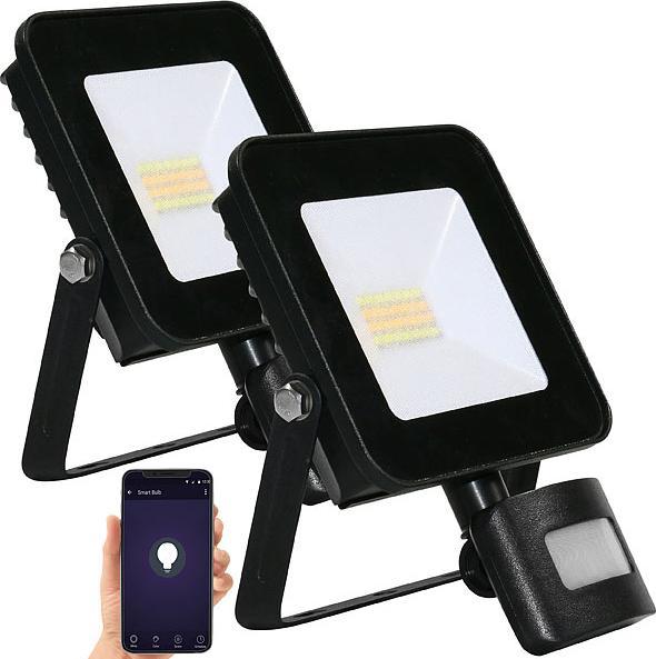 Image du produit Luminea Lot de 2 projecteurs WLAN, LED CCT, App, PIR, 1 600 lm, 20 watts, IP44 (1600 lm, IP44)