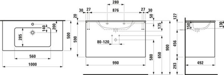 Produktbild Laufen Pro S Set Base 1000, Waschtisch, 1 Hahnloch, Überlauf, inkl. Waschtischunterschrank, 2 Schub