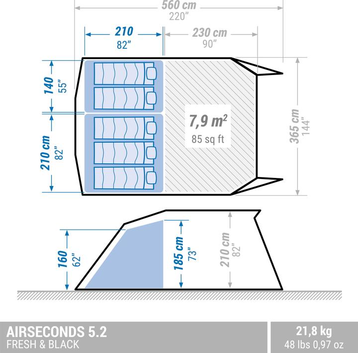 Immagine prodotto Quechua Familienzelt Air Seconds 5.2 (Tenda gonfiabile, 21.80 kg, 5 persone)