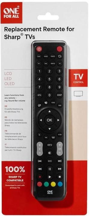 Actual product image One for All Sharp TV replacement remote control (Universal remote control, Infrared)