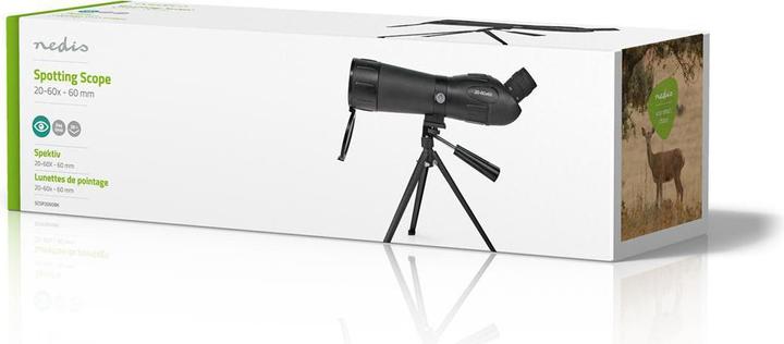 Actual product image Nedis Spotting scope Magnification range: 20-60 Diameter of objective lens: 60 mm Field of view: 38 m Diop
