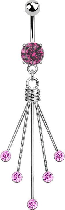 Produktbild Star Piercing Banane silber mit Anhänger fünf Kristall Nadeln pink (Chirurgenstahl 316L, ohne Messing)