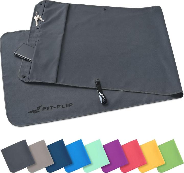 Immagine prodotto Fit-Flip Fitnesshandtuch Mikrofaser mit Reissverschlusstasche 130x48cm (130 x 48 cm)