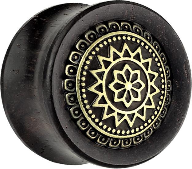 Actual product image Star Piercing Ebony Flared Plug with Sun (Organic, Brass)