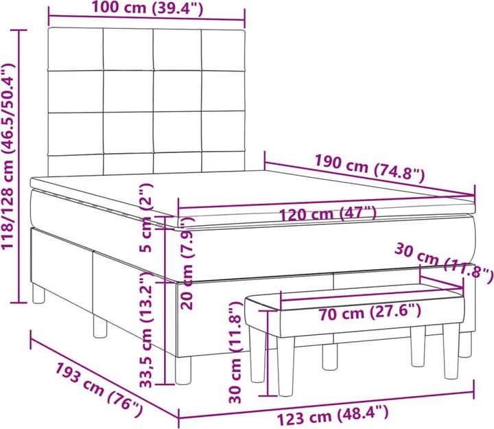 Produktbild VidaXL Bo x springbett mit Matratze 120 x 190 cm Stoff (120 x 190 cm)